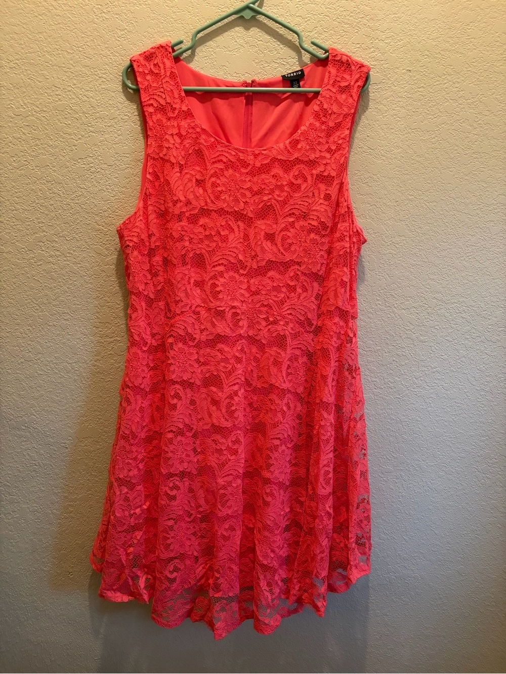torrid Neon Coral Lace Fit-and-Flare Mini Dress